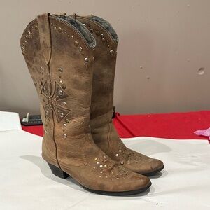 Brown Studded Heeled Boots